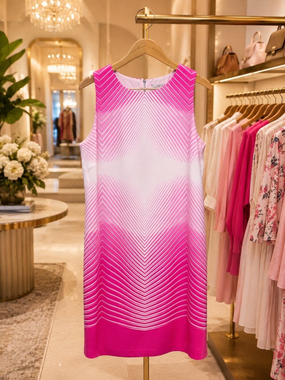 Vince Camuto Pink in Motion Electric Pink Sheath Dress NWT Sleeveless 12 Office